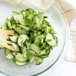 cucumber salad overhead in bowl