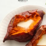 baked sweet potato pin for pinterest by Detoxinista.com