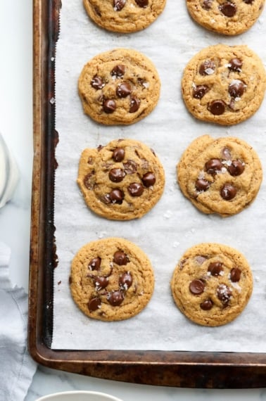 chickpea flour cookies cooling on pan